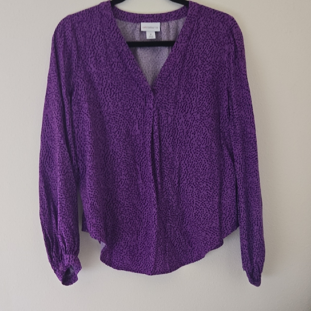 Liz Claiborne Purple V-Neck Long Sleeve Blouse